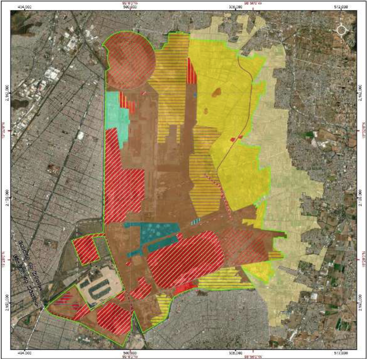 $!Subzonificación del ANP Lago de Texcoco. En amarillo claro la zona de influencia y en amarillo intenso la zona dedicada al aprovechamiento agropecuario.