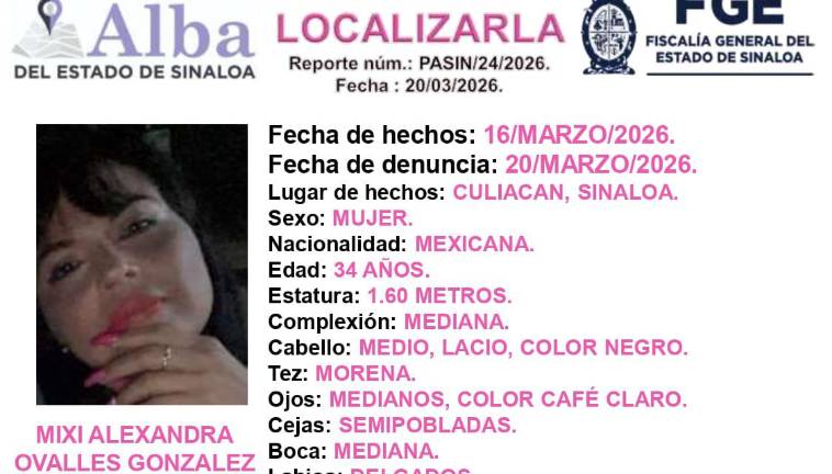Mixi Alexandra desapareció el 16 de marzo en Culiacán.