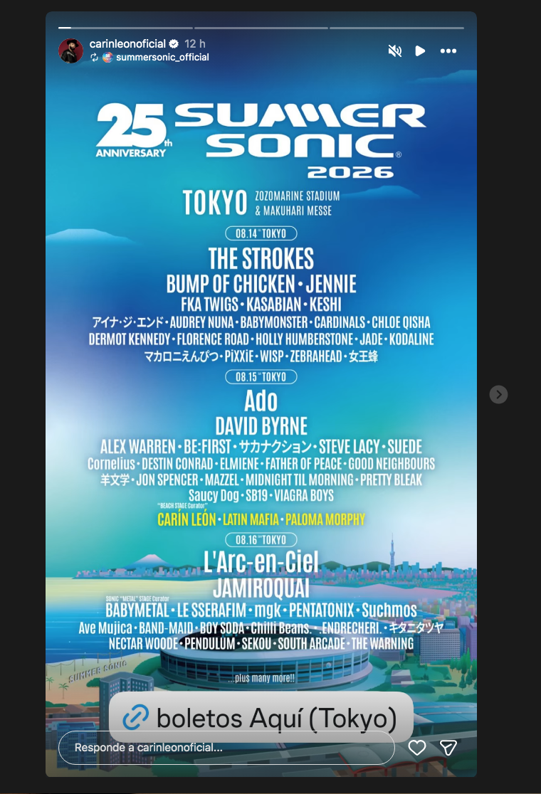 $!Cantará Carín León a los japoneses, dentro del ‘Summer Sonic Festival 2026’