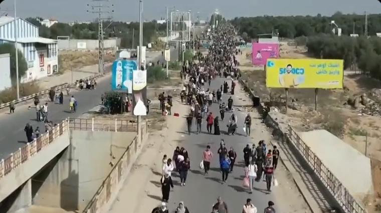 Cerca de 50 mil palestinos se trasladaron al sur de Gaza en un solo día; van 72 mil evacuados