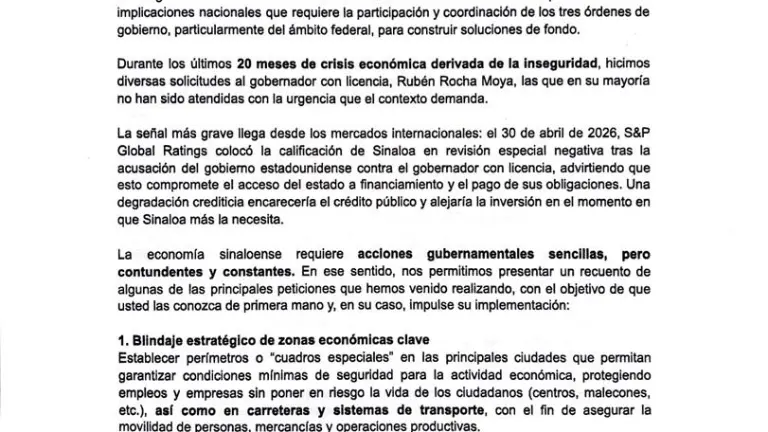 El documento plantea una serie de propuestas encaminadas a reactivar la economía, preservar el empleo y restablecer la confianza entre la ciudadanía y el sector productivo.
