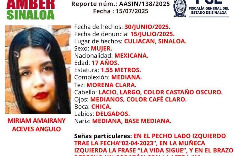 Buscan a Miriam Amairany, adolescente desaparecida en Culiacán desde el 30 de junio