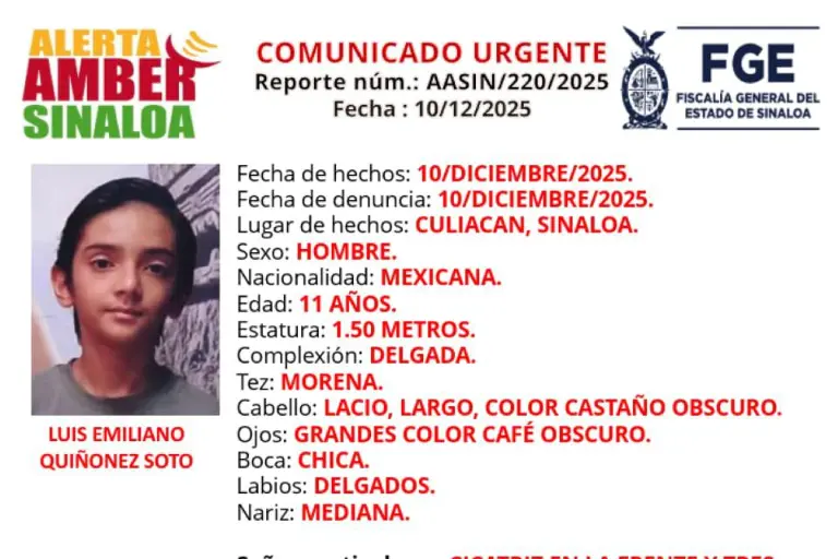 Buscan a Luis Emiliano, desaparecido en Culiacán