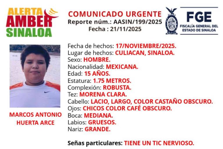 Buscan a Marcos Antonio; lleva 4 días desaparecido en Culiacán