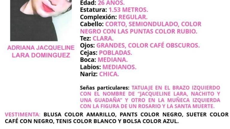 Autoridades estatales emitieron ficha de búsqueda para la localización de Adriana Jacqueline.