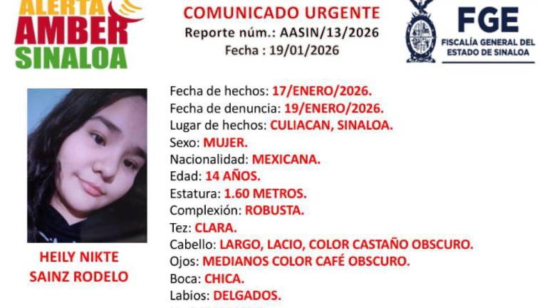La Fiscalía de Sinaloa emitió la Alerta Amber tras la desaparición de una menor de edad el pasado sábado.