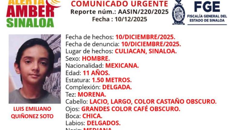 La FGE activó la Alerta Amber para la localización del menor de 11 años de edad.