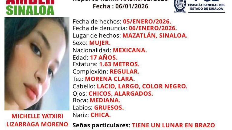 La Fiscalía de Sinaloa activó la Alerta Amber para la localización de la adolescente.