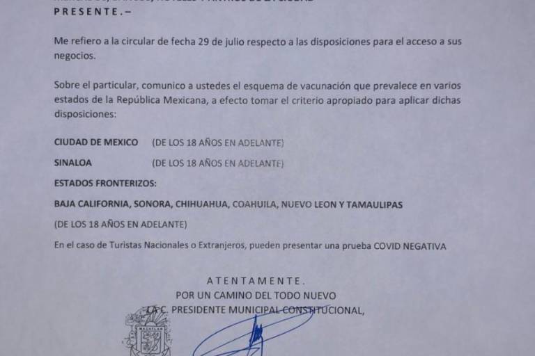 Turistas de 7 estados deberán presentar certificado de vacunación en antros, bares y restaurantes de Mazatlán