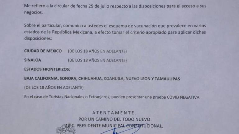 Turistas de 7 estados deberán presentar certificado de vacunación en antros, bares y restaurantes de Mazatlán