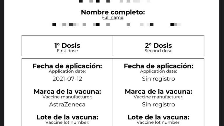 Certificado de vacunación contra el Covid-19.