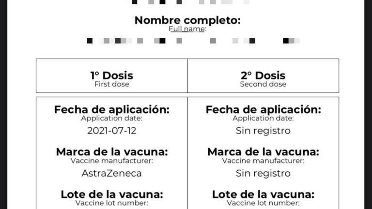 Certificado de vacunación contra el Covid-19.