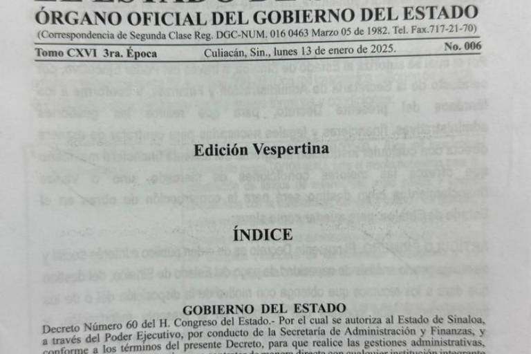Publica Diario Oficial Decreto que autoriza contratación de financiamiento para obra pública en Sinaloa