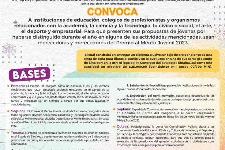 Invitan en Escuinapa al Premio Mérito Juvenil 2023