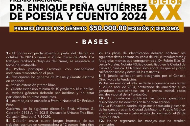 Abren la convocatoria al Premio Enrique Peña Gutiérrez de Poesía y Cuento