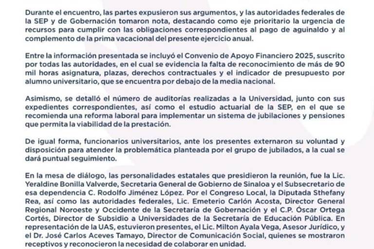 Después de mesa de diálogo, no hay anuncio de pago de aguinaldo para la UAS