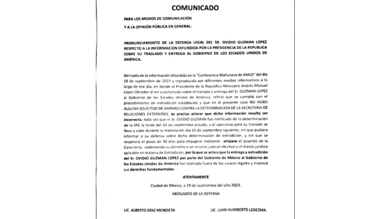 A través de una carta, los litigantes Alberto Díaz Mendieta y Juan Humberto Ledesma Miranda dieron a conocer la razones de no presentar amparo contra la extradición.