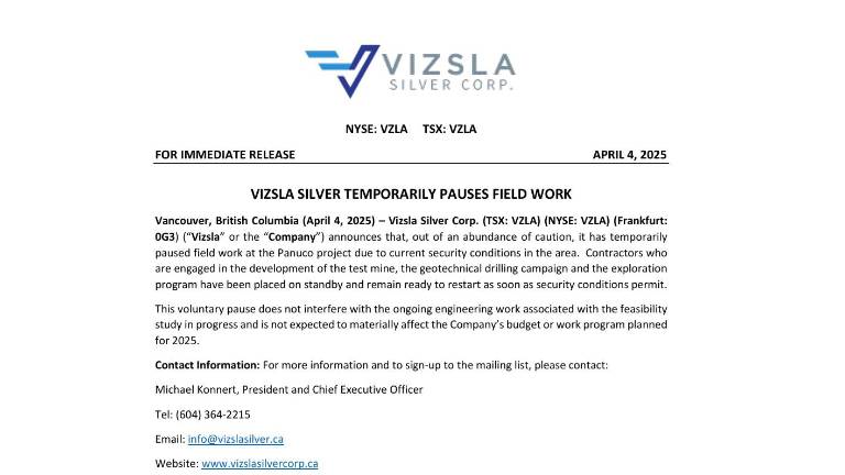 A principios de abril de 2025 la minera Vizsla Silver Corp envió una circular para anunciar el paro de labores en la mina de Pánuco, en Concordia.