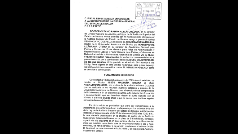 ASE presenta denuncia penal en contra del Rector de la UAS