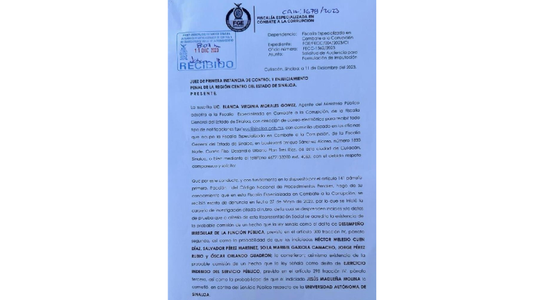 Lista la Fiscalía para nueva acusación contra funcionarios de la UAS por compra de equipo de cómputo