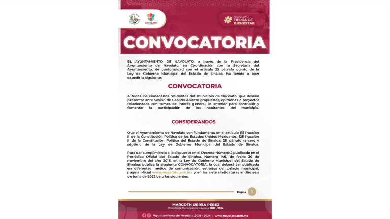 Ayuntamiento de Navolato lanza convocatoria de Cabildo Abierto en Altata
