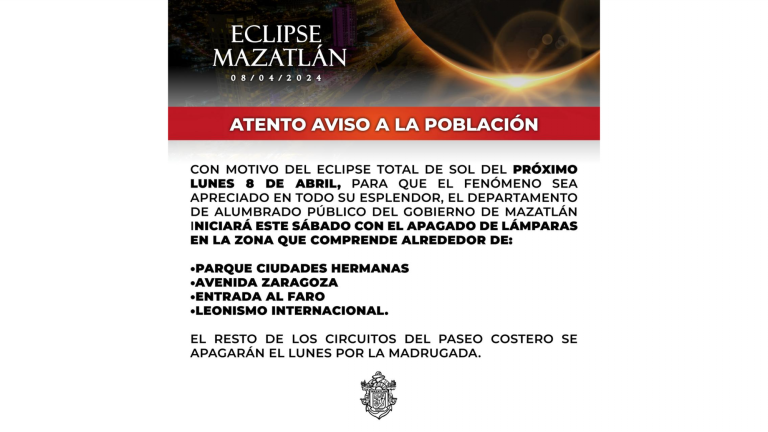 Aviso por parte del Ayuntamiento de Mazatlán.
