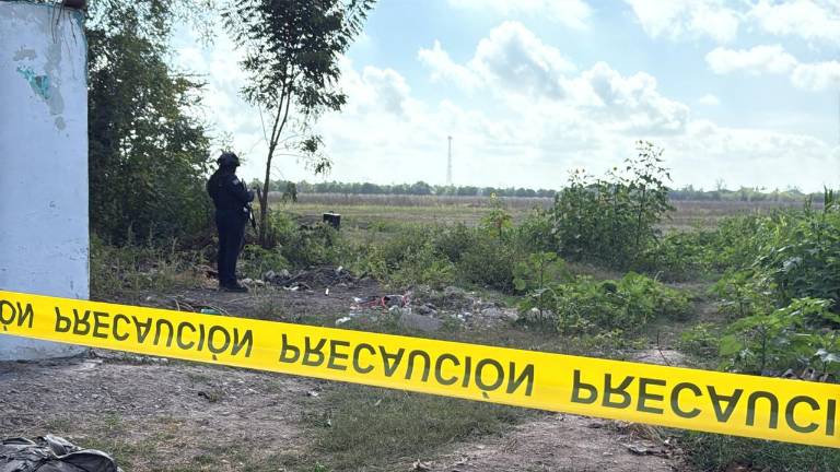 Autoridades acordonaron una parcela en Navolato tras el hallazgo de un hombre sin vida este domingo.