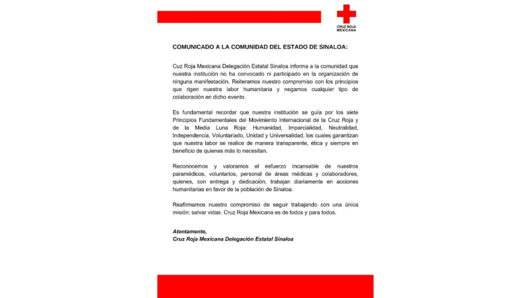 Comunicado de Cruz Roja Mexicana.