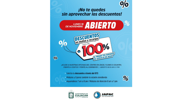 La ciudadanía podrá aprovechar descuentos de hasta el 100 por ciento en multas y recargos.