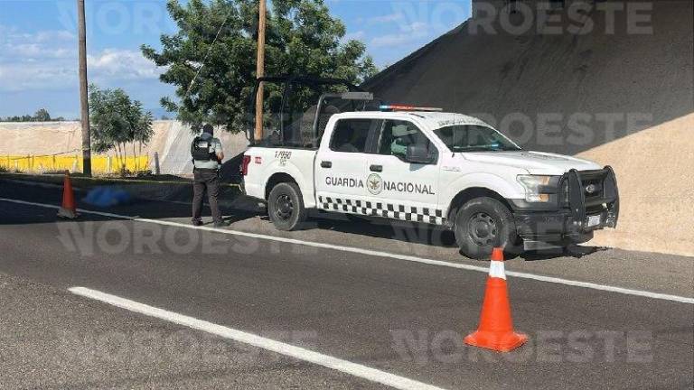 Agentes federales resguardan el área del hallazgo en el kilómetro 193 del Libramiento de Culiacán.