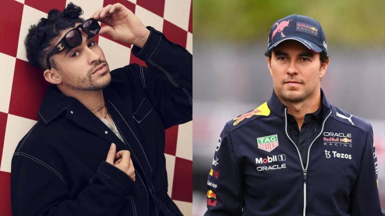 Bad Bunny saluda a Sergio Pérez en el Paddock del Gran Premio de Miami 2022 de Fórmula 1.