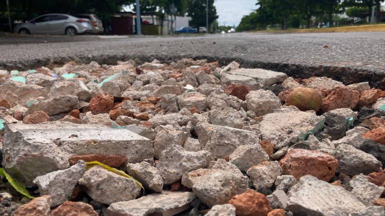 Algunos de los baches han sido rellenados con ladrillos, bloques o grava.