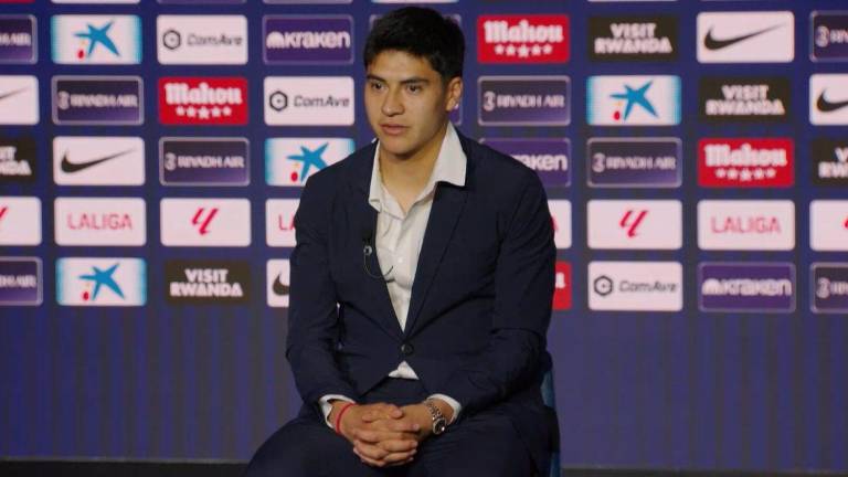 Obed Vargas en su presentación con el Atlético de Madrid.