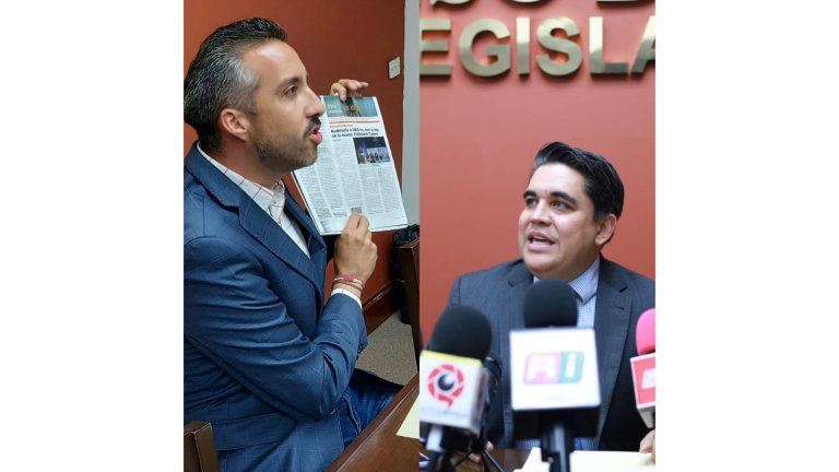 Los diputados Gene René Bojórquez Ruiz, del Partido Sinaloense; y Ricardo Madrid Pérez, del PRI, se confrontaron en el Congreso de Sinaloa