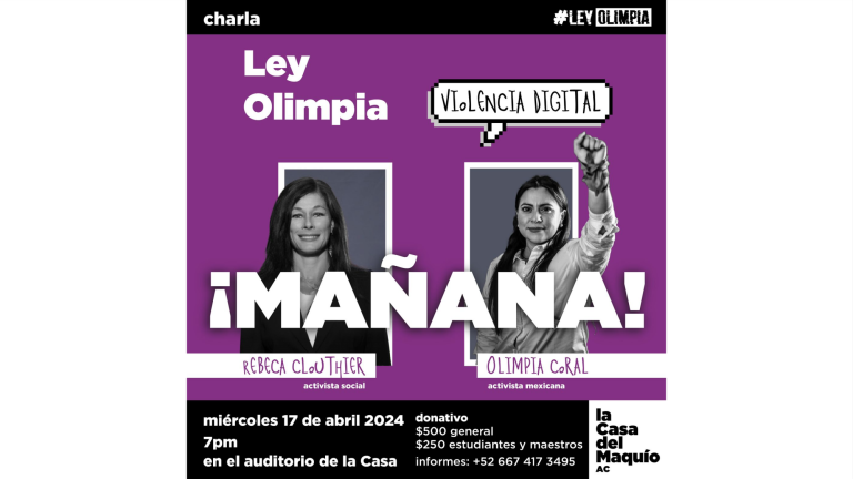 Olimpia Coral, impulsora de la Ley Olimpia, estará en Culiacán en conversatorio con Rebeca Clouthier