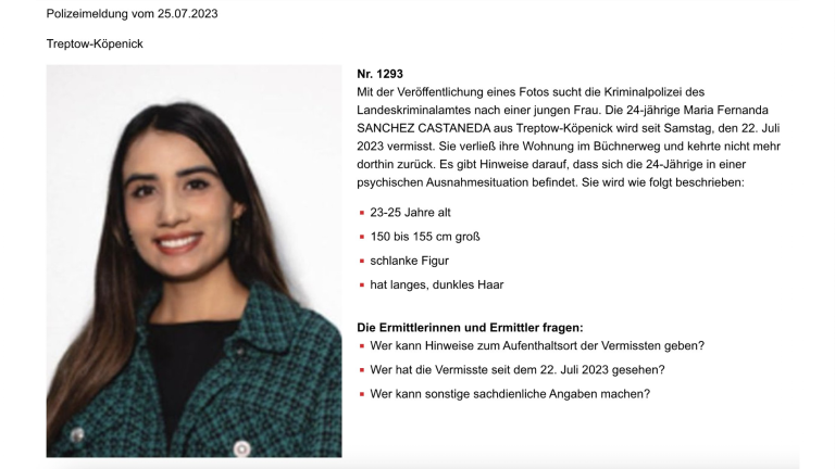 María Fernanda tiene 24 años y está desaparecida desde el sábado 22 de julio de 2023.