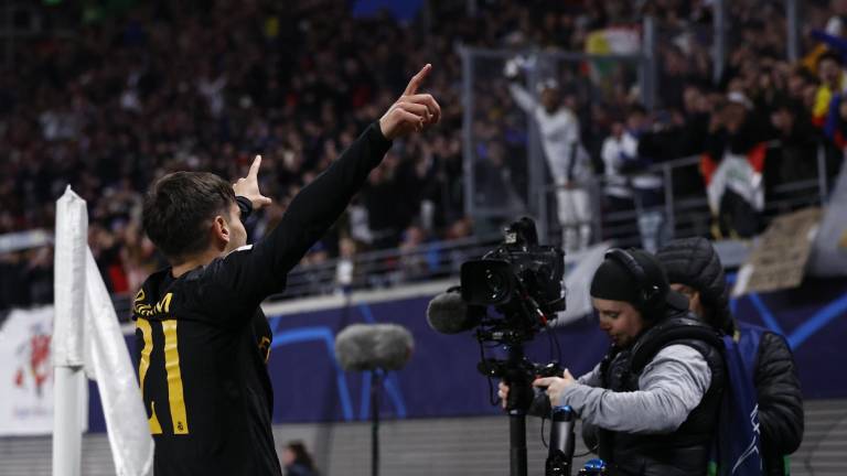 Brahim Díaz celebra su gol, el cual le dio la victoria y la ventaja en la Ida de los octavos de final de la Champions League.