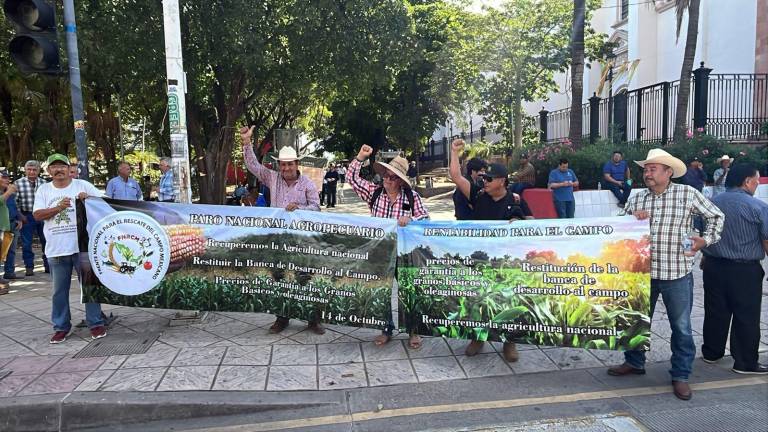 Agricultores de Sinaloa se manifiestan en el Centro de Culiacán.