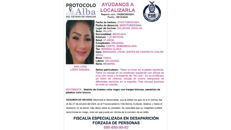 Ana Luisa desapareció el 27 de octubre, pero hasta el 29 de octubre fue emitida una ficha de búsqueda