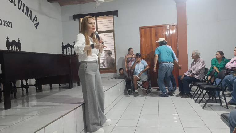 La Diputada local por el PRI Paola Gárate Valenzuela sostiene una reunión con ciudadanos en Escuinapa.