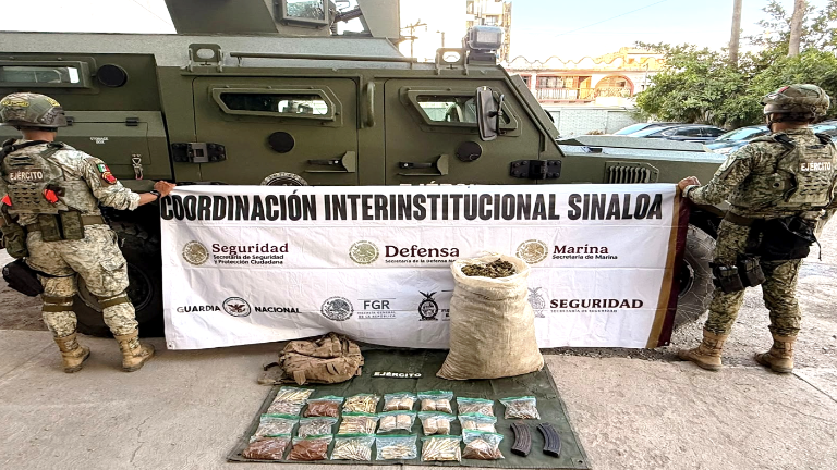Militares incautaron mil 740 cartuchos y 14 kilogramos de marihuana en el ejido Caleritas, en Concordia.