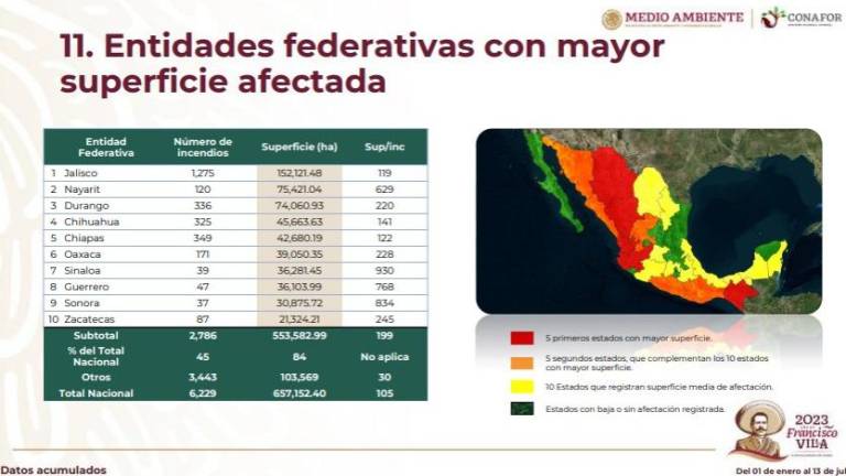 Sinaloa sigue entre los 10 estados más dañados por incendios forestales