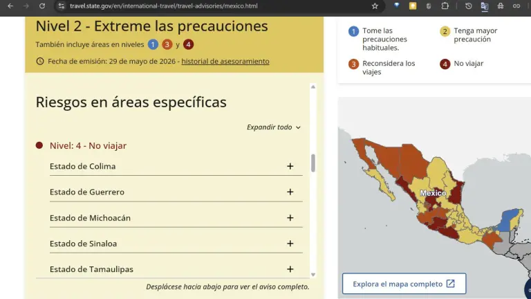 Sinaloa se ubica en el nivel máximo, compartiendo categoría con los estados considerados más peligrosos del país.