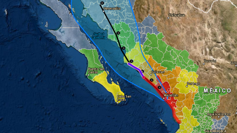 Zonas de riesgo por el huracán Nora.