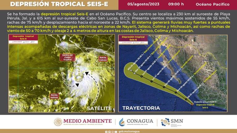 Se prevé que la depresión tropical Seis-E se convierta en tormenta tropical en las próximas horas.