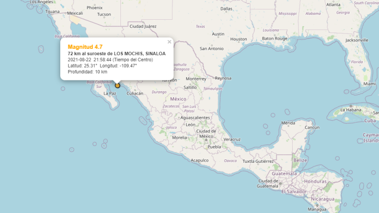 Reportan dos sismos en Sinaloa, uno en El Fuerte y otro en Los Mochis