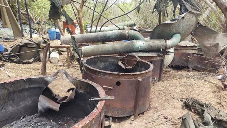 La Secretaría de Marina desmanteló un laboratorio en Eldorado, Sinaloa, el día 22 de julio de 2024.