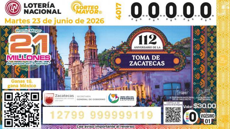 Realizará Lotería Nacional Sorteo Territorio para conmemorar el 112 Aniversario de la Toma de Zacatecas