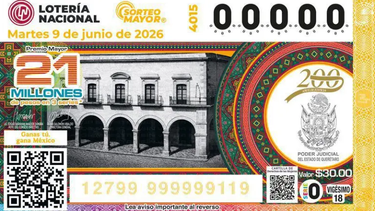 Con billete de Lotería celebran relevancia histórica del Poder Judicial del Estado de Querétaro en el bicentenario de su instalación