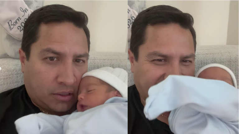 Julión Álvarez recibe a su pequeño César, el tercero de sus hijos.